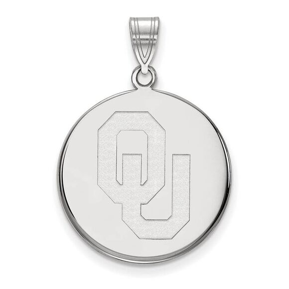 10k White Gold U. of Oklahoma Large 'OU' Disc Pendant